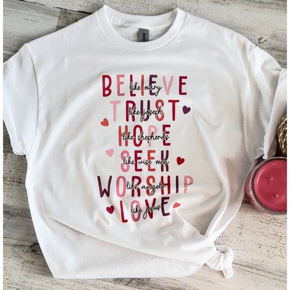 Gildan Tops - Believe, Trust, Hope… Women’s White Medium T-Shirt Short Sleeve